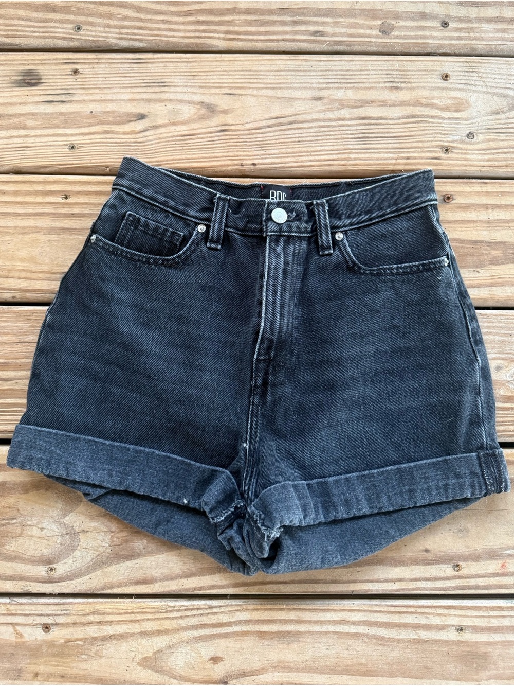 BDG Urban Outfitters Mom High-Rise Black Denim Cuffed Shorts - Picture 3 of 5